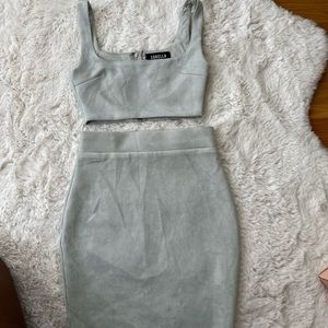 Crop top Mini skirt Grey Suede set Sorella Boutique